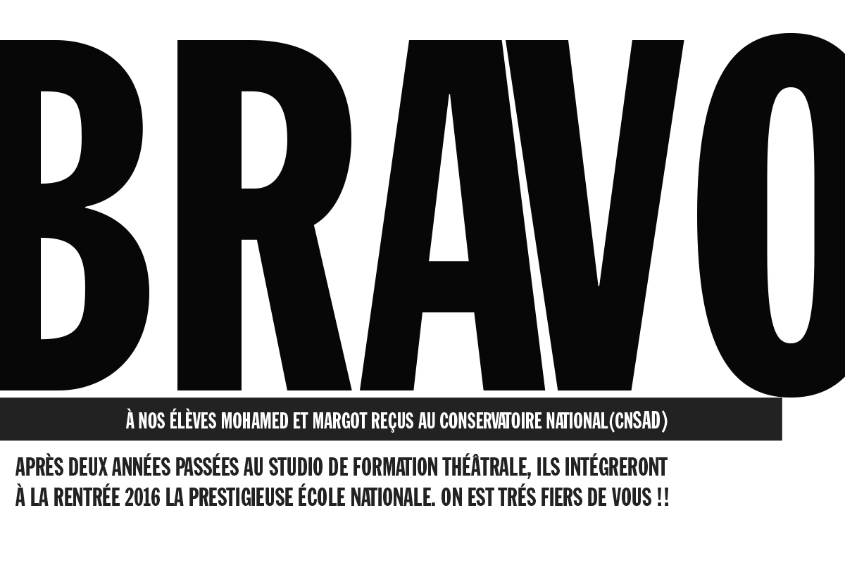 Bravo à Mohamed et Margot reçus au Conservatoire National et à tous nos élèves qui passent les concours avec brio !